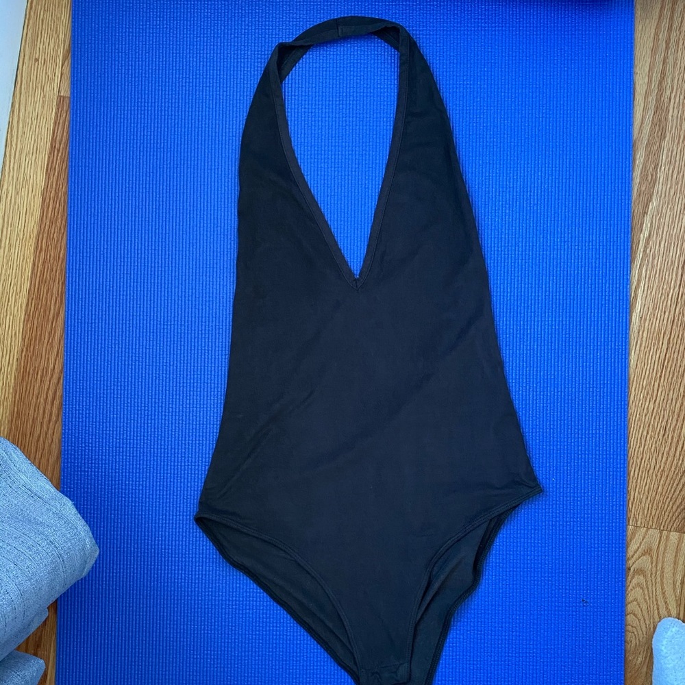 Suede Open Black halter bodysuit